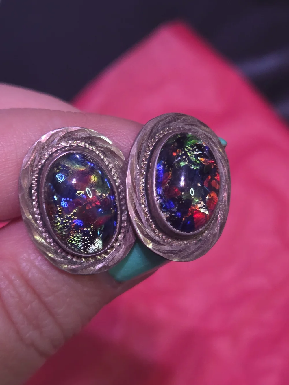 Vintage Sterling Silver Multicolor Cabochon Cufflinks